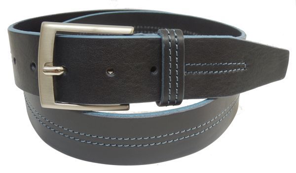 Cintura in cuoio con cuciture e tingibordo - Blu - mm40