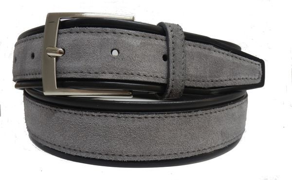 Cintura in cuoio con sopra camoscio cucita - Nero/Grigio - 35mm