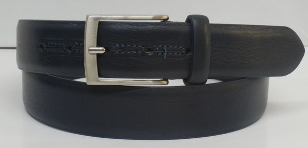 Cintura in vitello vollanato con cucitura centrale - blu - mm35