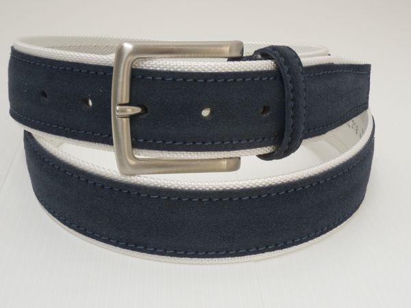 Cintura in tela + camoscio - bianco/blu - mm40