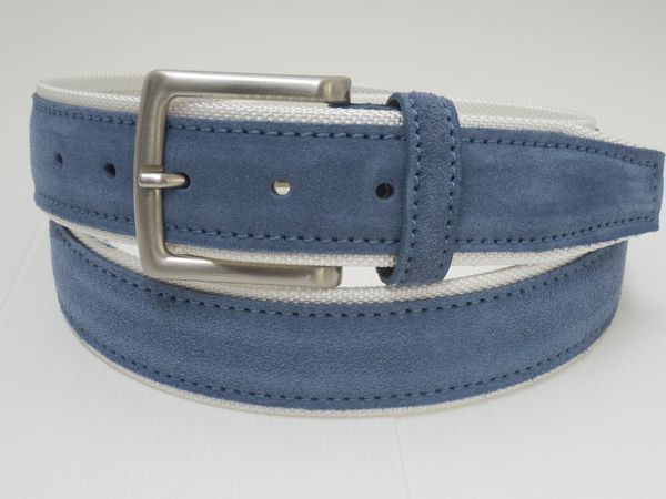 Cintura in tela + camoscio - bianco/jeans - mm 40