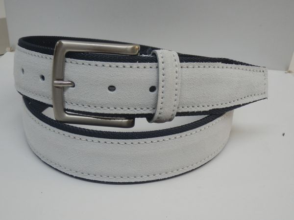 Cintura in tela + camoscio - blu/bianco - mm 40