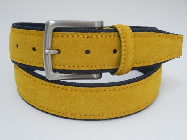 Cintura in tela + camoscio - blu/senape - mm40