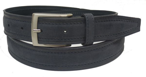 Printed and Stitched Nubuck Belt - Blue - 35mm