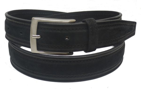 Cintura in nabuk stampato,cucita - Nero - 35mm